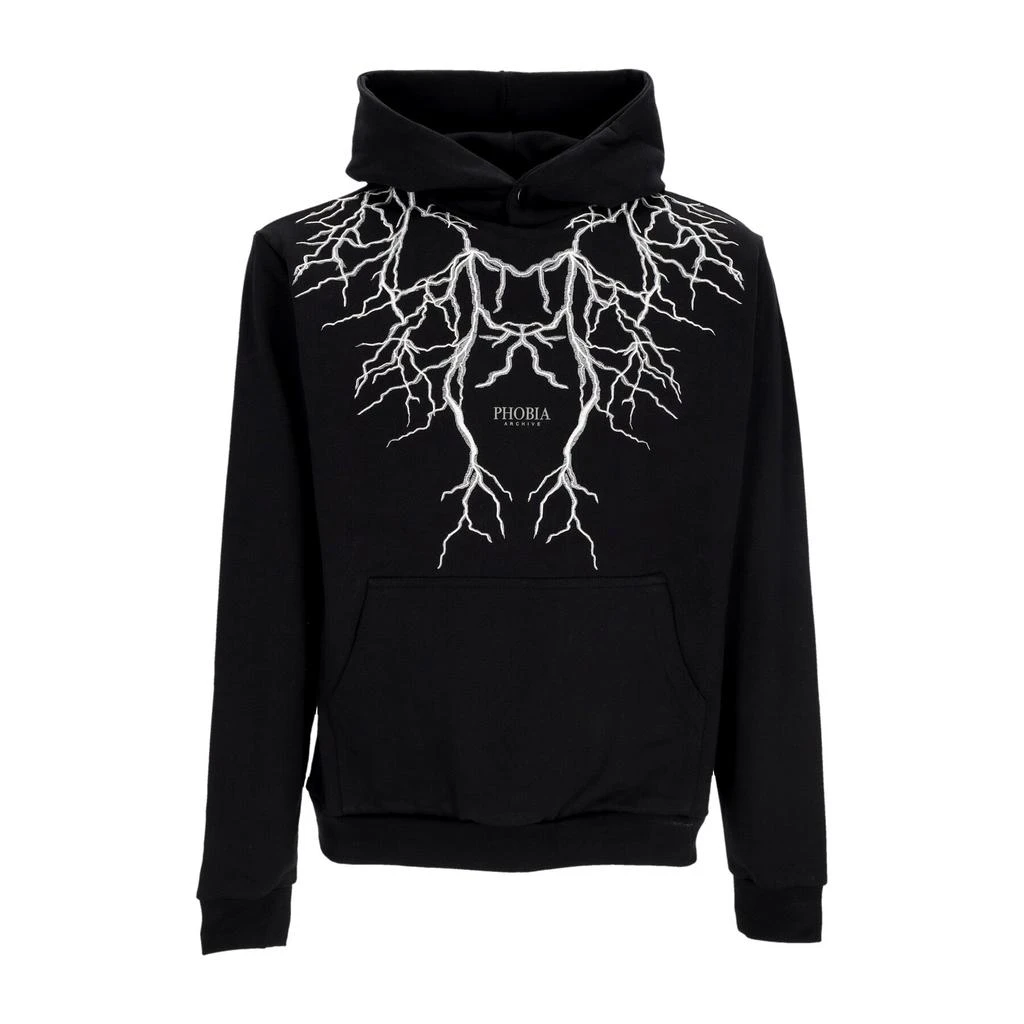 PHOBIA Men's Lightweight Hooded Sweatshirt Embroidery Lightning Hoodie Black/grey 1
