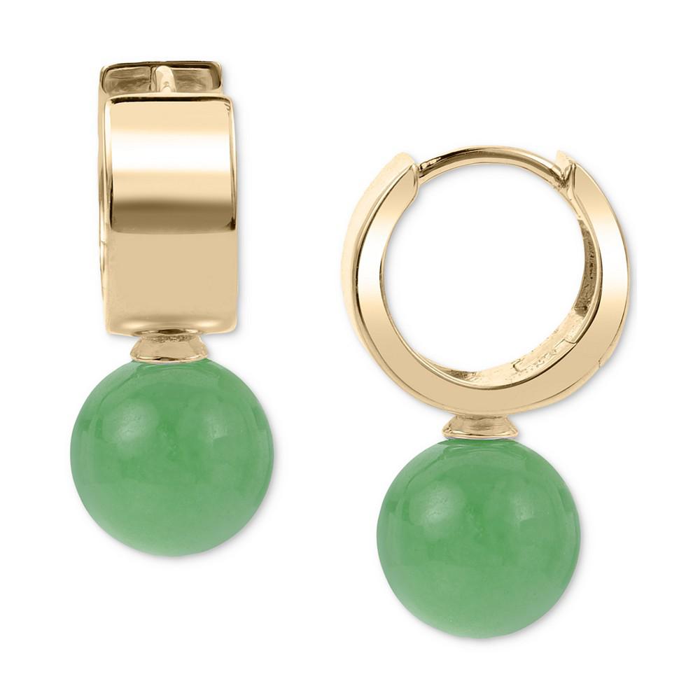 Macy's Jade Bead Huggie Hoop Earrings in 14k Gold-Plated Sterling Silver (Also in Onyx)