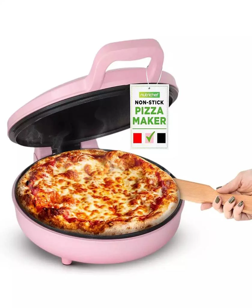 NutriChef Countertop Pizza Maker - Non-Stick Electric Pizza Oven with Cool Touch Handle and Uplift Function, Includes Spatula