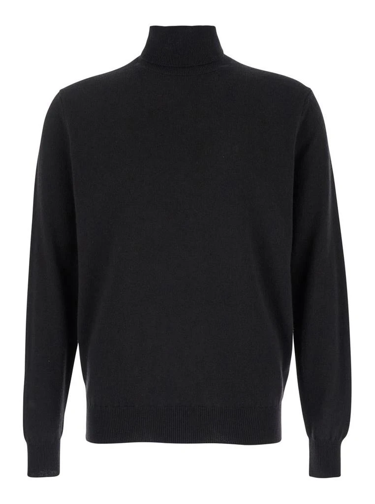 Plain Black Turtleneck Sweater In Merino Wool And Silk Blend Man 1
