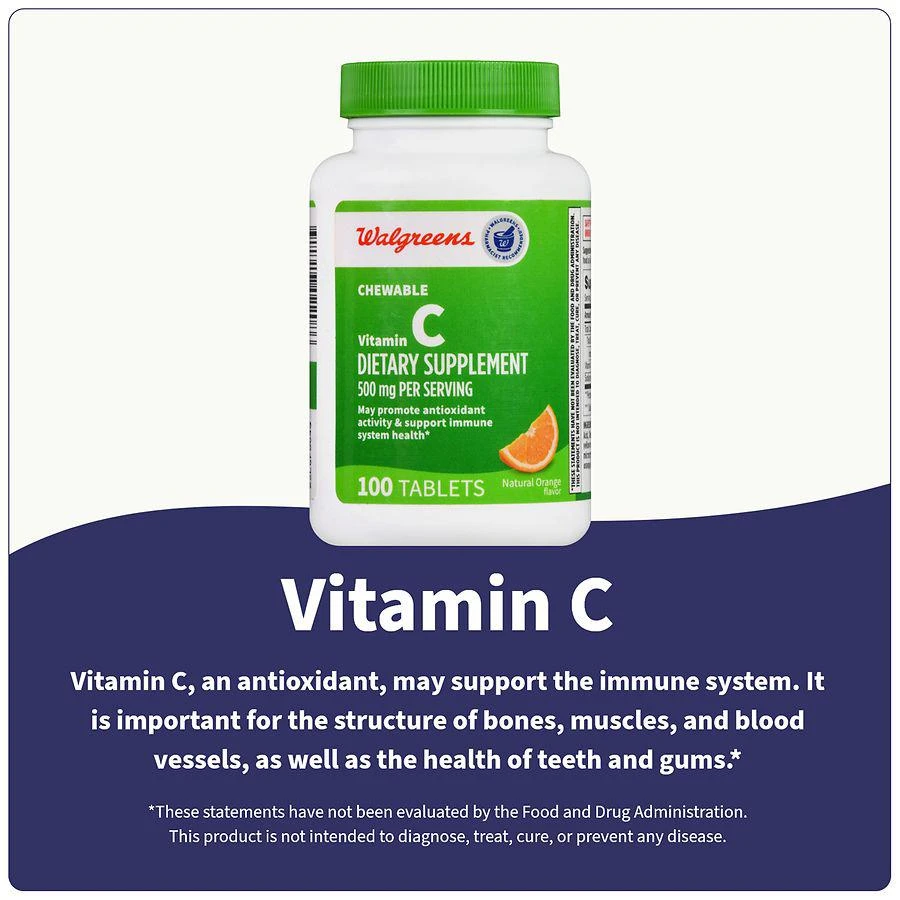 Walgreens Chewable Vitamin C 500 mg Tablets (100 days) Natural Orange 6