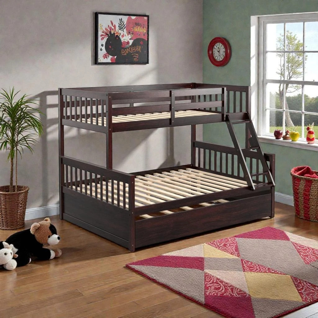 Hivvago Convertible Twin-Over-Full Bunk Bed with Slide-Out Twin Trundle