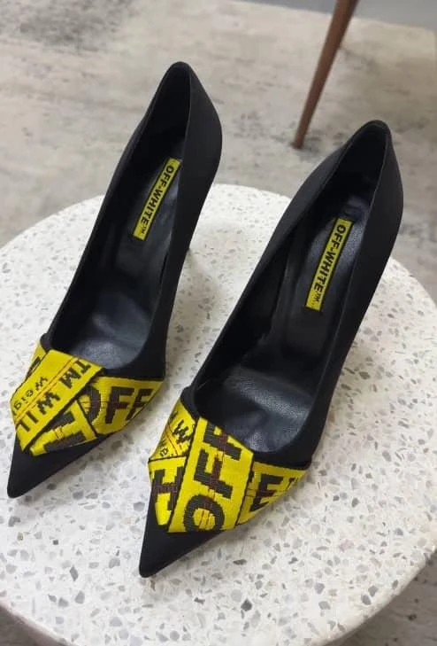 Off-White Off-White Black/Yellow Satin and Logo Canvas Pumps Size 39 2