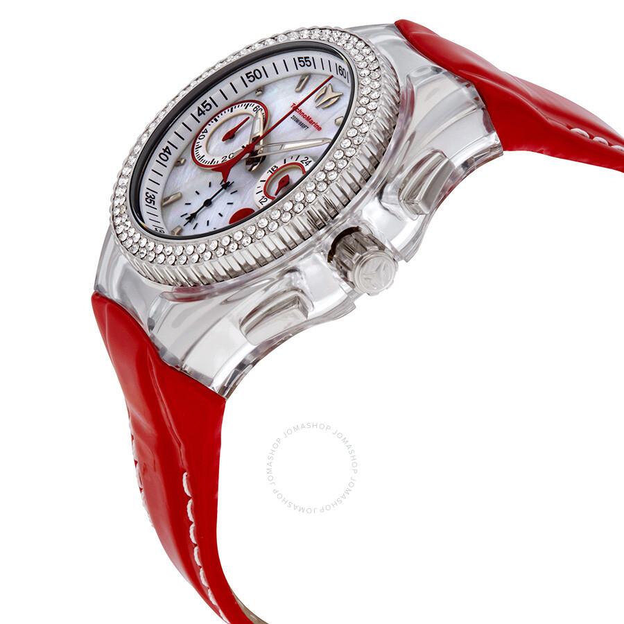 TechnoMarine Open Box - Technomarine Cruise Valentine Chronograph Crystal Mother of Pearl Dial Ladies Watch 117001