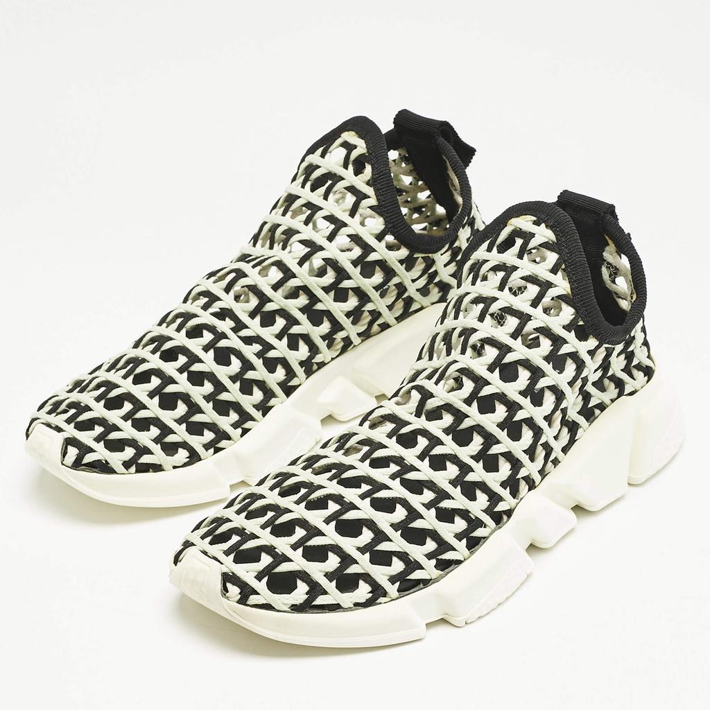 Shop Balenciaga Blue/Black Woven Fabric Speed Slip On