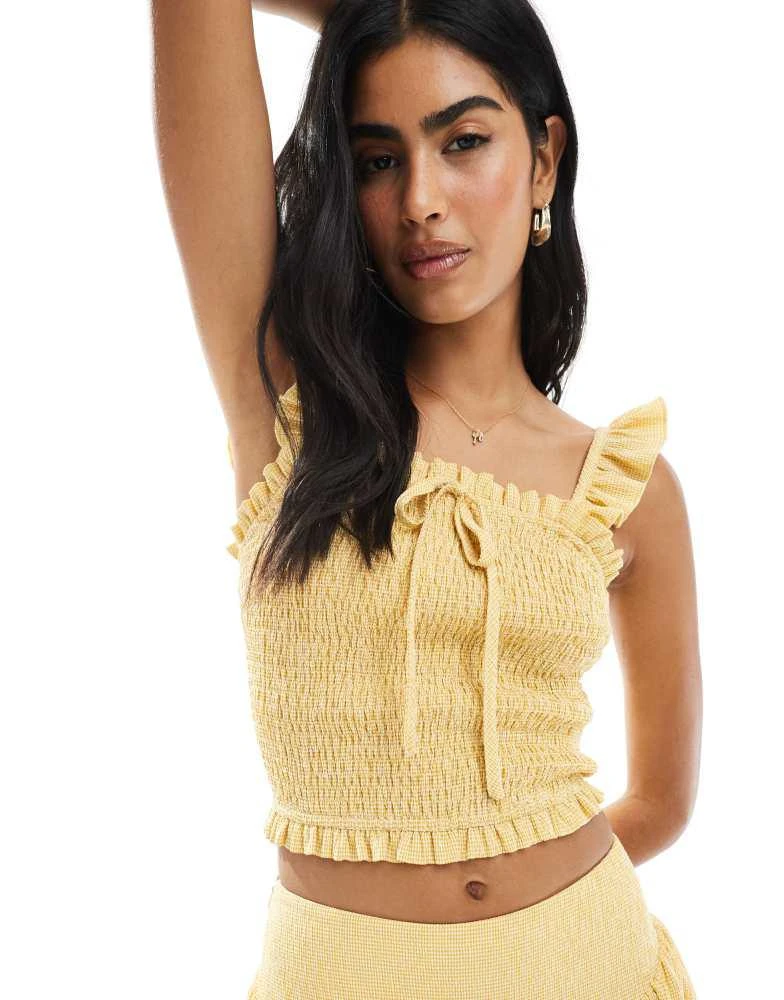 Daisy Street Daisy Street shirred top in yellow gingham co-ord 1