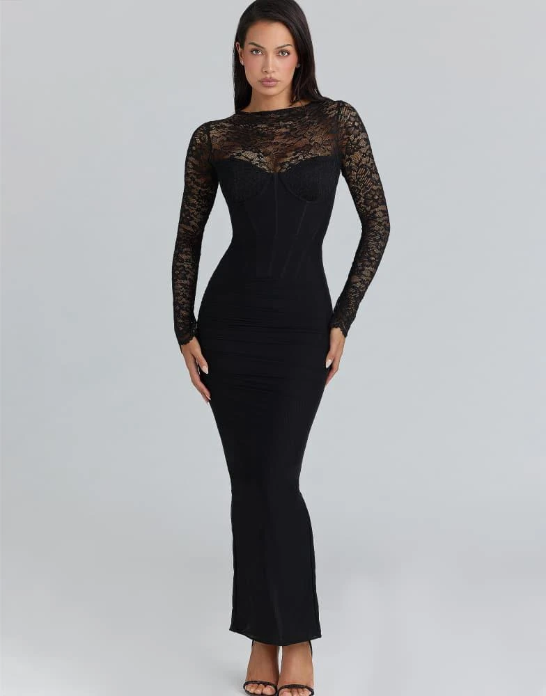 House of CB House of CB Shiloh black lace long sleeved corset maxi dress in  black - Dresses & Skirts - Free Shipping - BeyondStyle