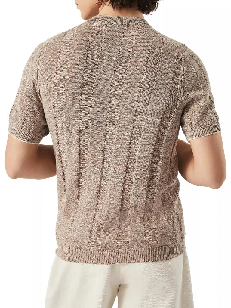 Brunello Cucinelli Linen and Cotton Textured Rib Knit T-Shirt with Henley Collar 3