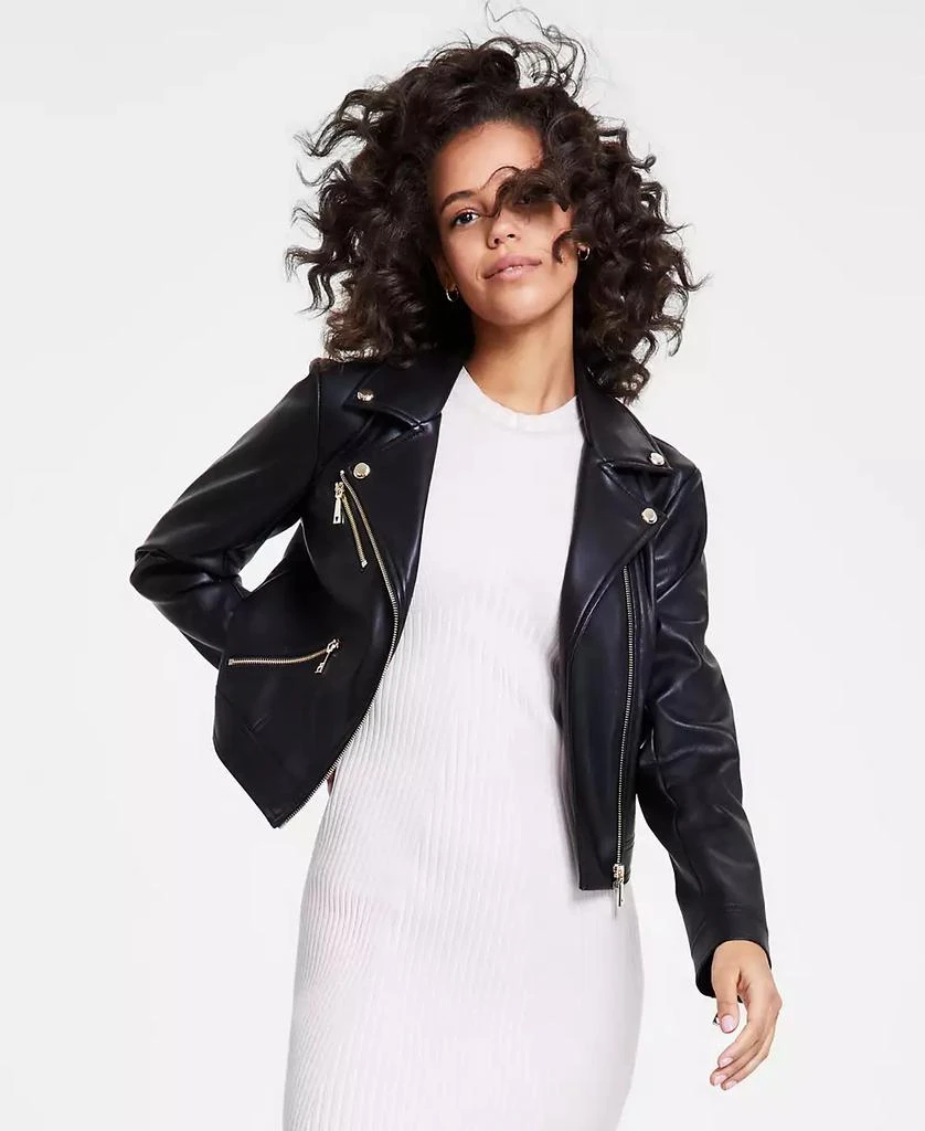 GUESS Women's Venom Faux-Leather Cropped Moto Jacket 1