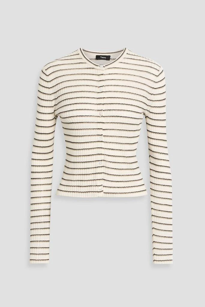 Theory Ribbed striped linen-blend cardigan