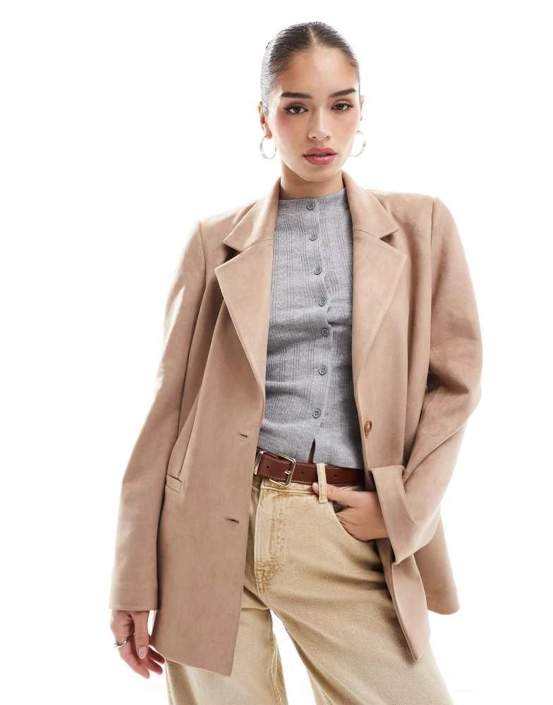 ASOS ASOS DESIGN suedette oversized blazer in tan 1