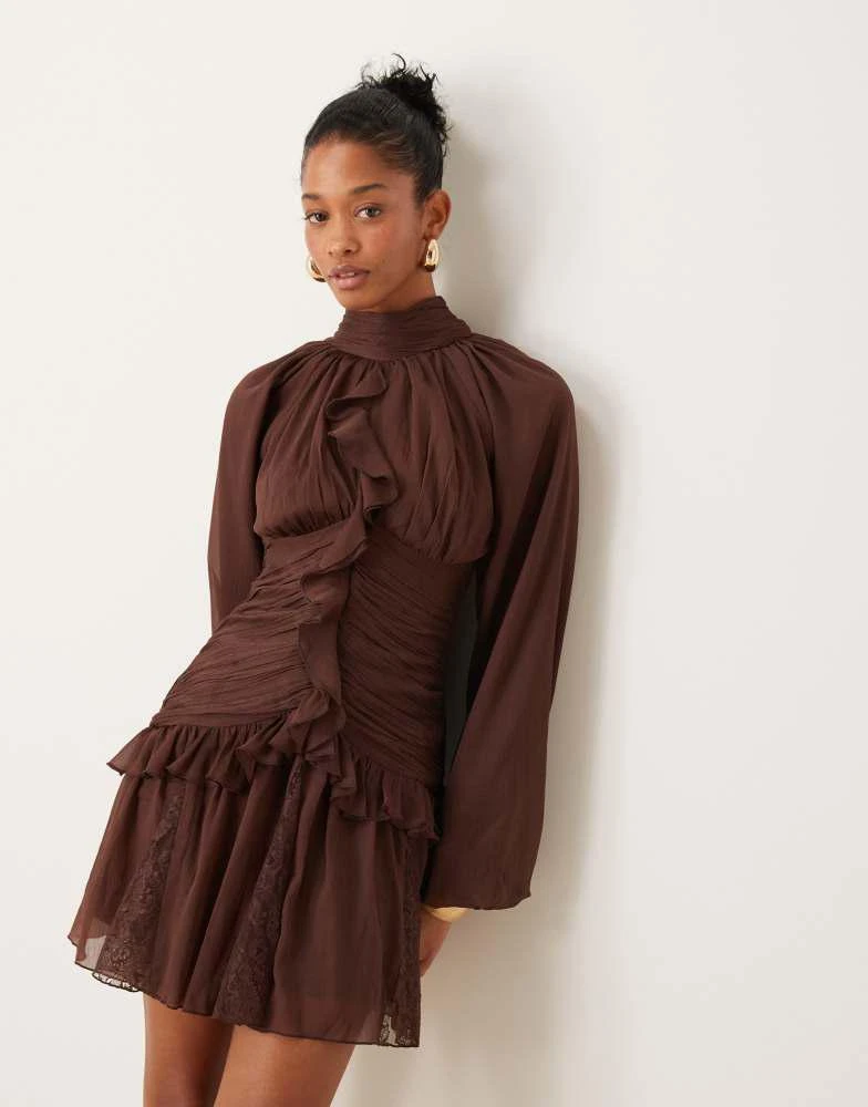 asos brown dresses ASOS DESIGN layered asymmetric draped mini dress in brown