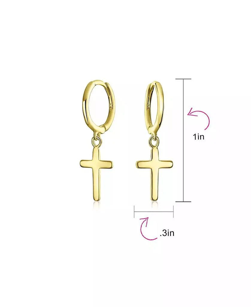 Bling Jewelry Small Religious Cross Dangle Earrings Rose Gold Plated Sterling Silver Huggie 4