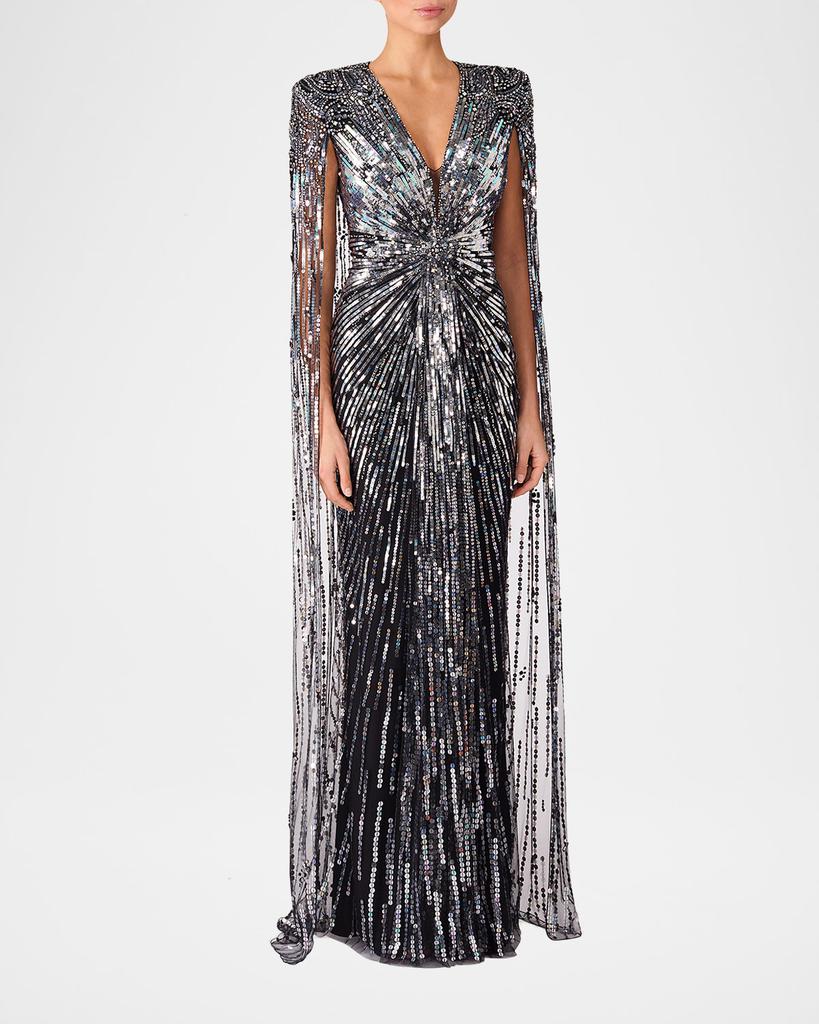 Jenny Packham Gold Rush Embellished Cape Gown