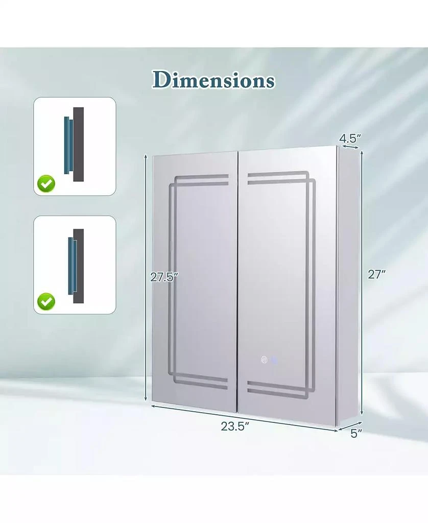 Gymax 23.5 x 27.5 Inch Bathroom Medicine Cabinet w/ Mirror LED Lighted Mirror Cabinet 3