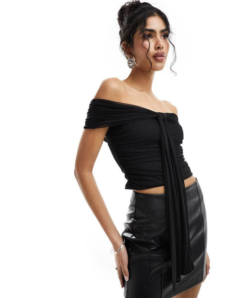 Miss Selfridge Miss Selfridge draped off shoulder top in black 1