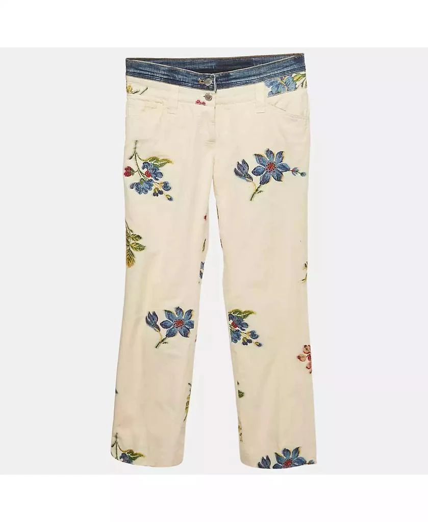 Pre-Owned Dolce 
Gabbana Women
s Cream Floral Cross Stitch Printed Cotton Pants