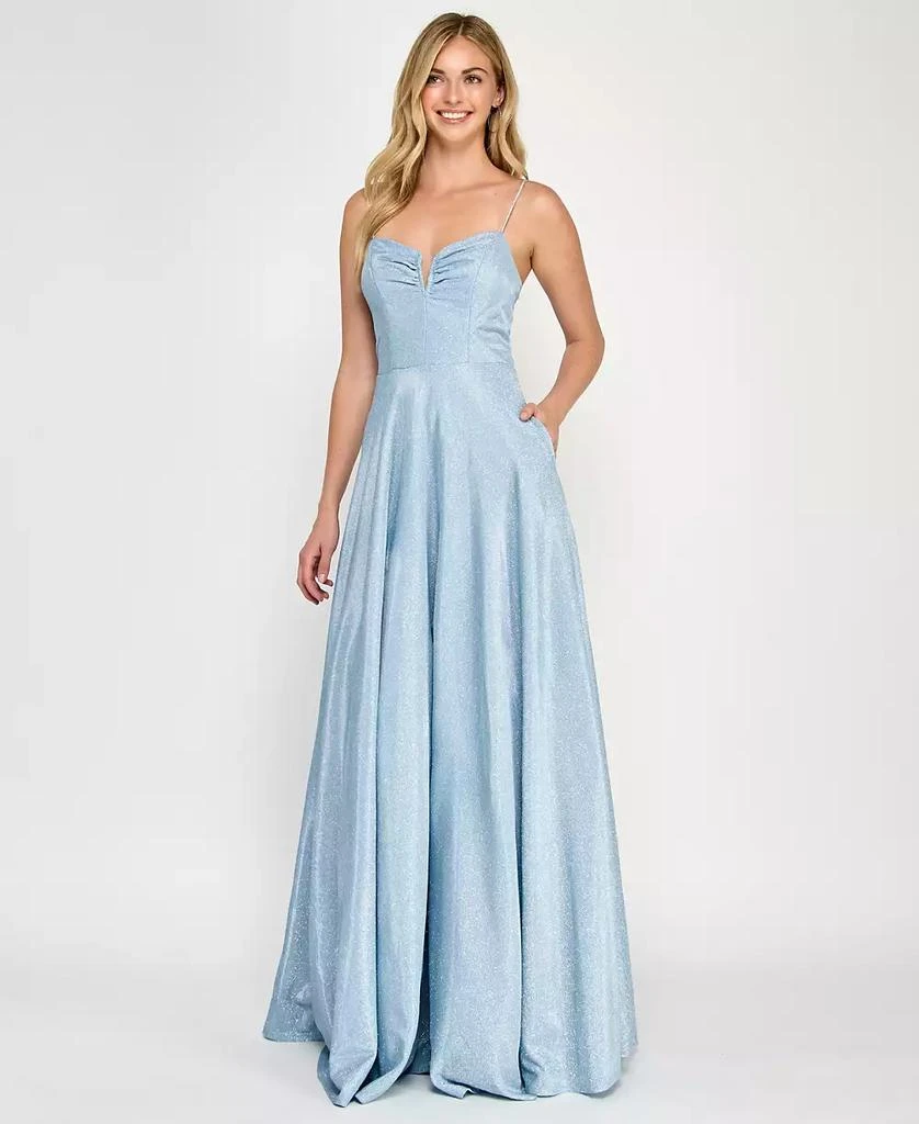 Crystal Doll Juniors' Rhinestone-Strap Glitter Gown 3