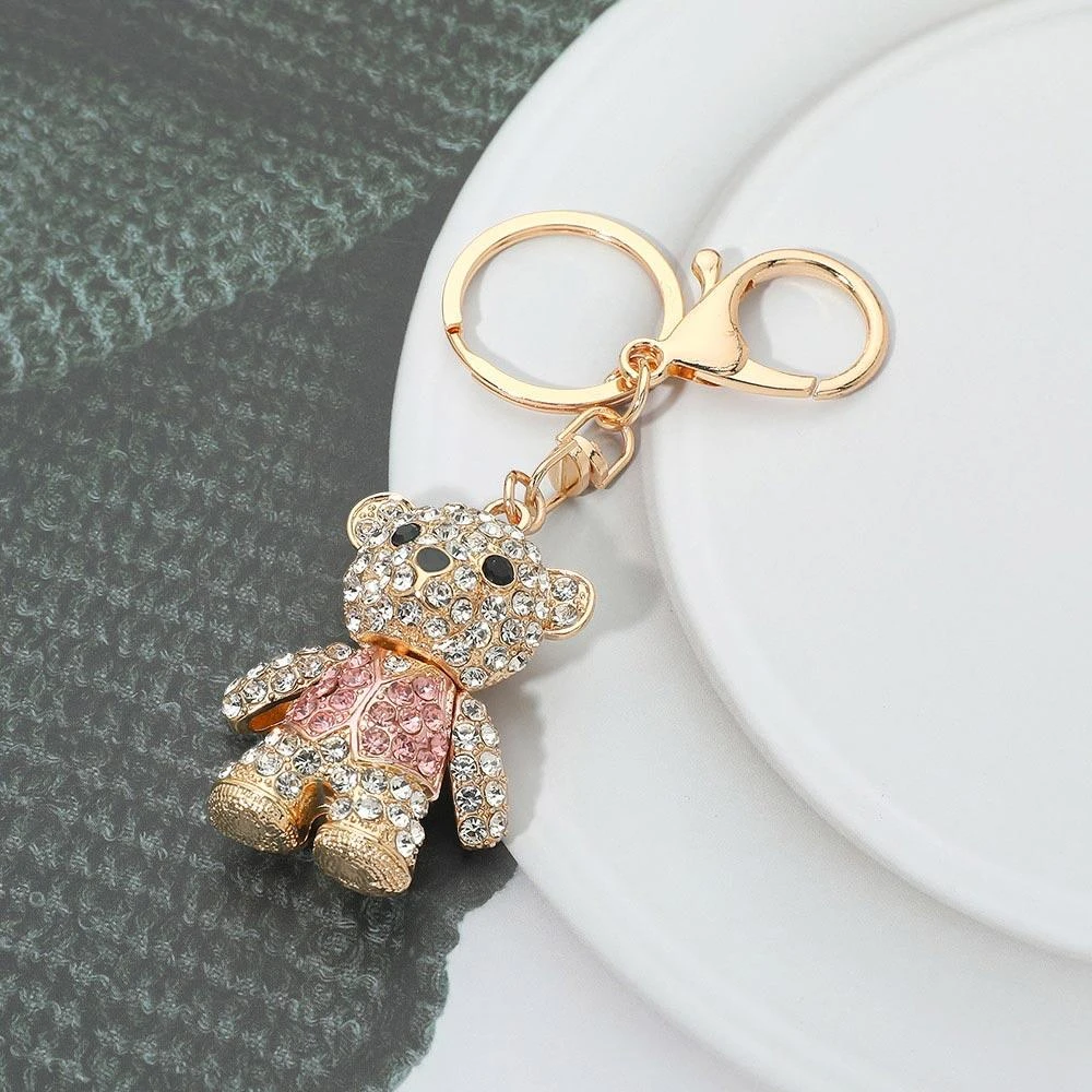 FASHNZFAB Rhinestone Pave Teddy Bear Keychain Bag Charm