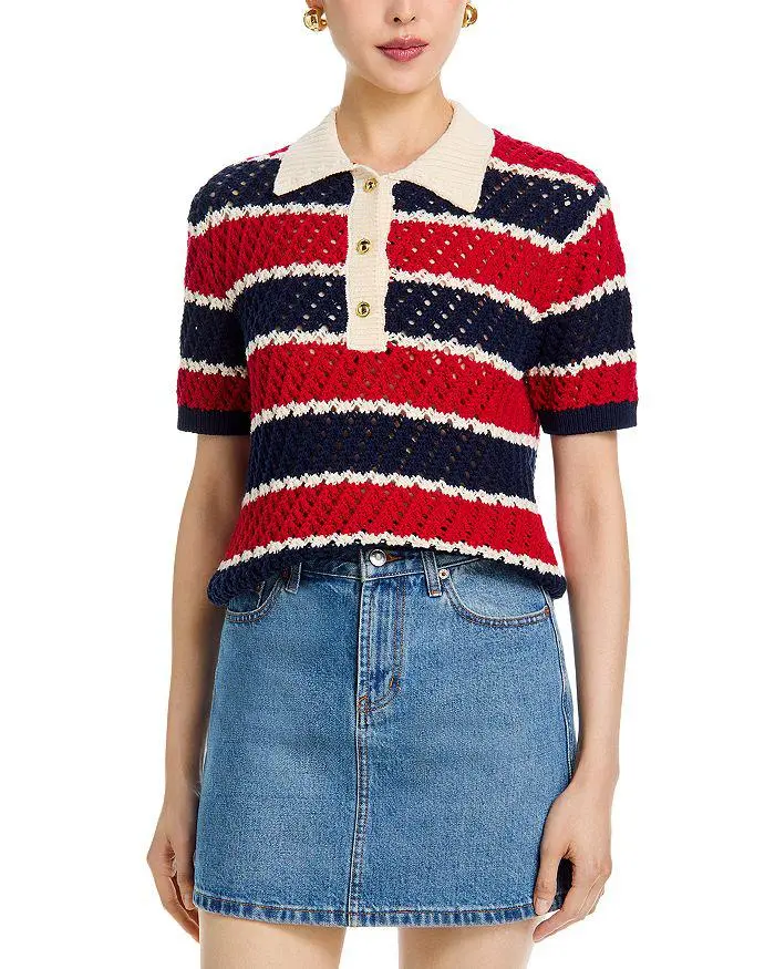 AQUA Striped Short Sleeved Rugby Sweater - Exclusive
