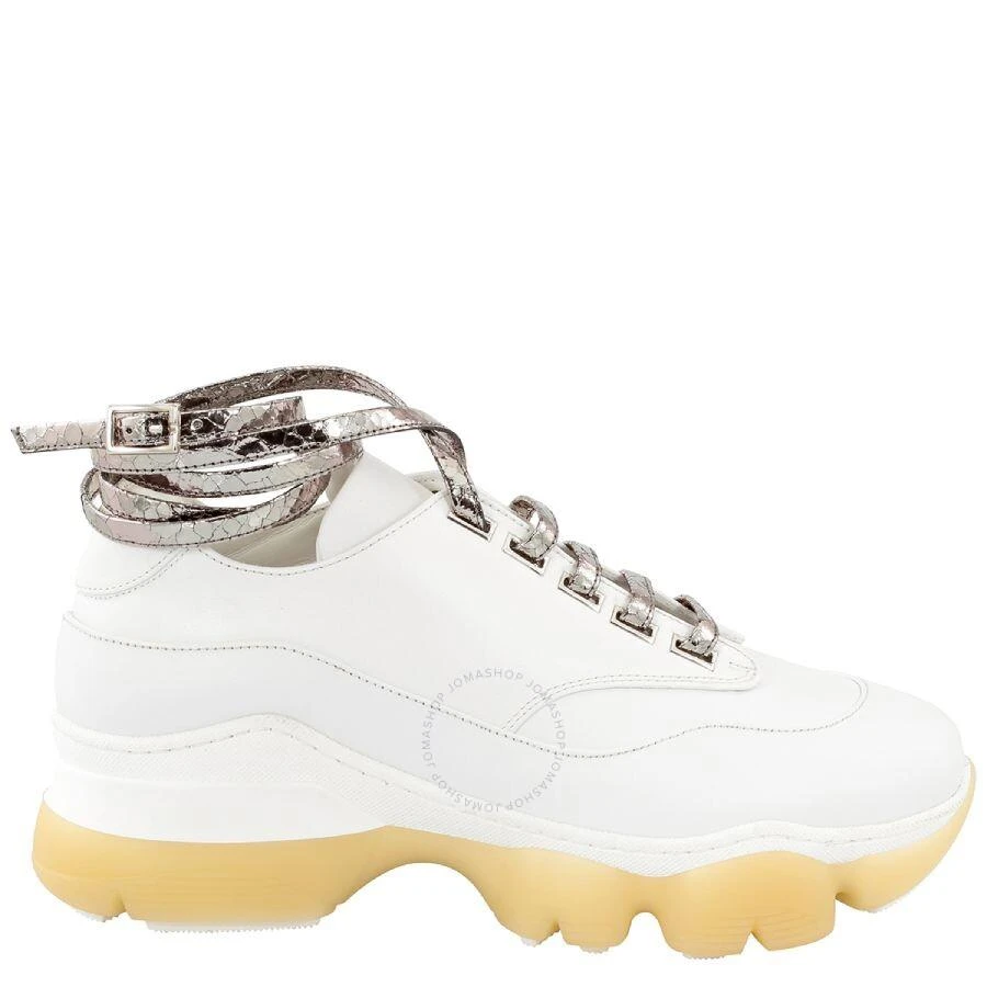 GIANNICO Ladies White / Inox Calfskin Python Lace-up Buckle Sneakers 1