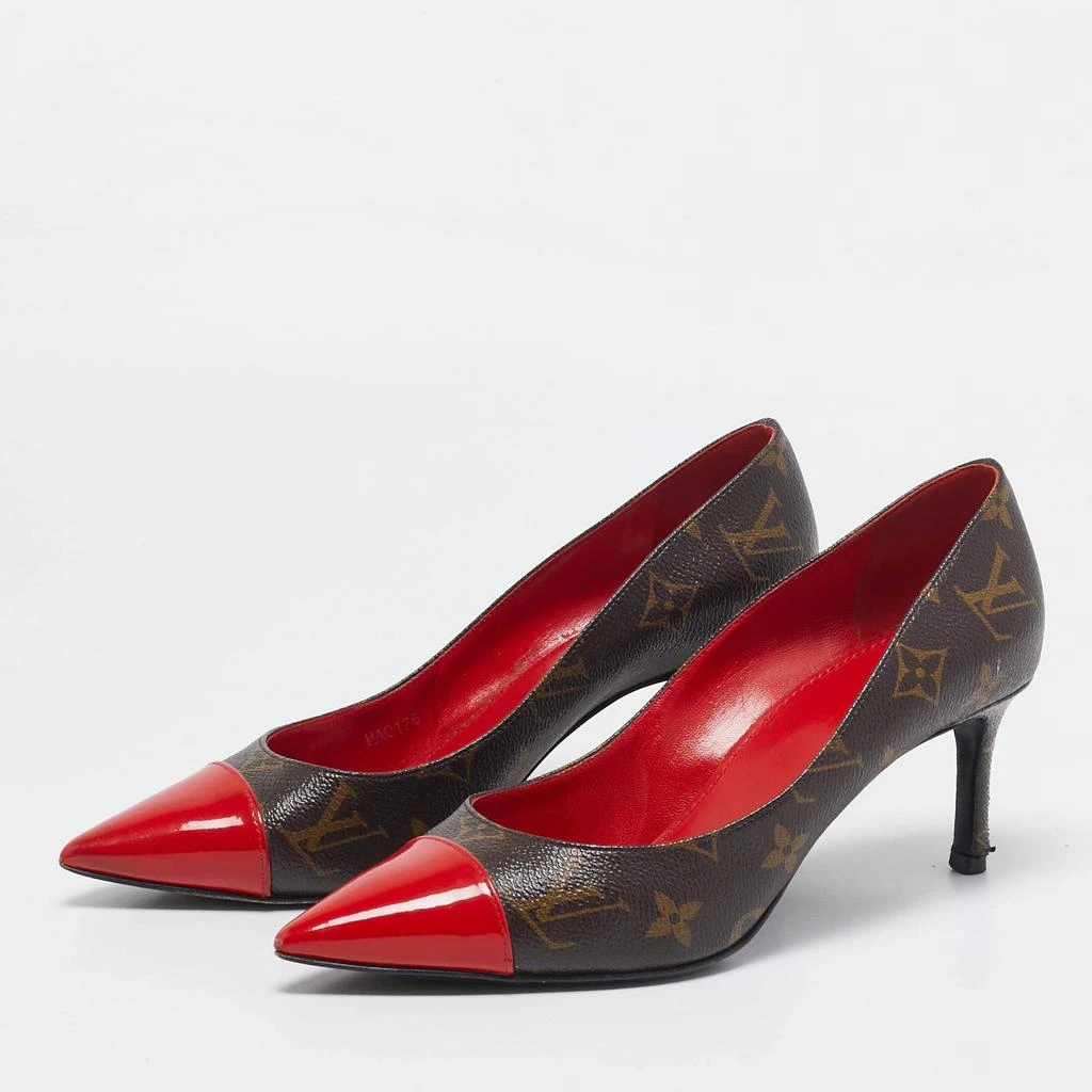 Louis Vuitton Louis Vuitton Red Patent Leather and Monogram Canvas Cherie Pumps Size 38 2