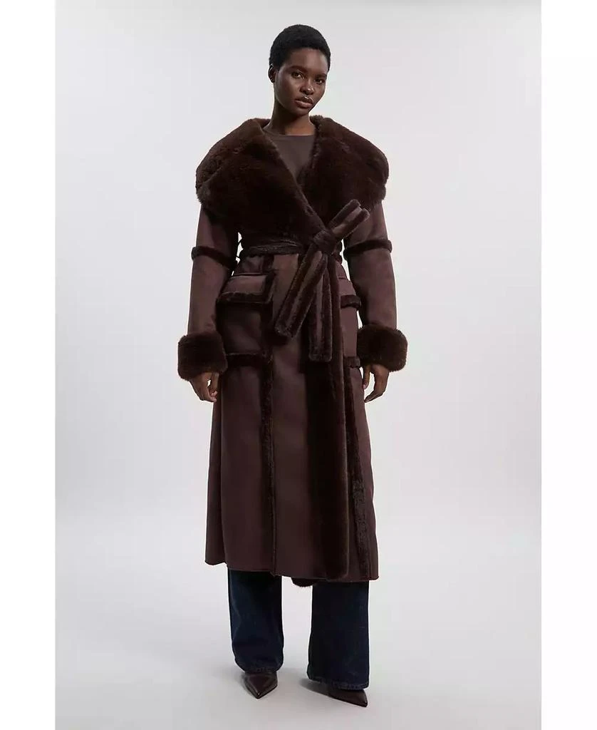 KAREN MILLEN Women's Faux Shearling Belted Maxi Coat