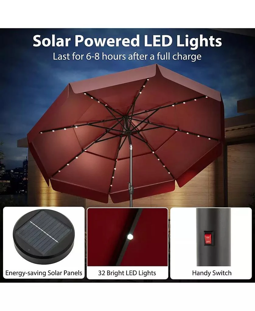 Mecale 10 Feet Solar Patio Umbrella with 3-Tier Vented Top-Gray 5