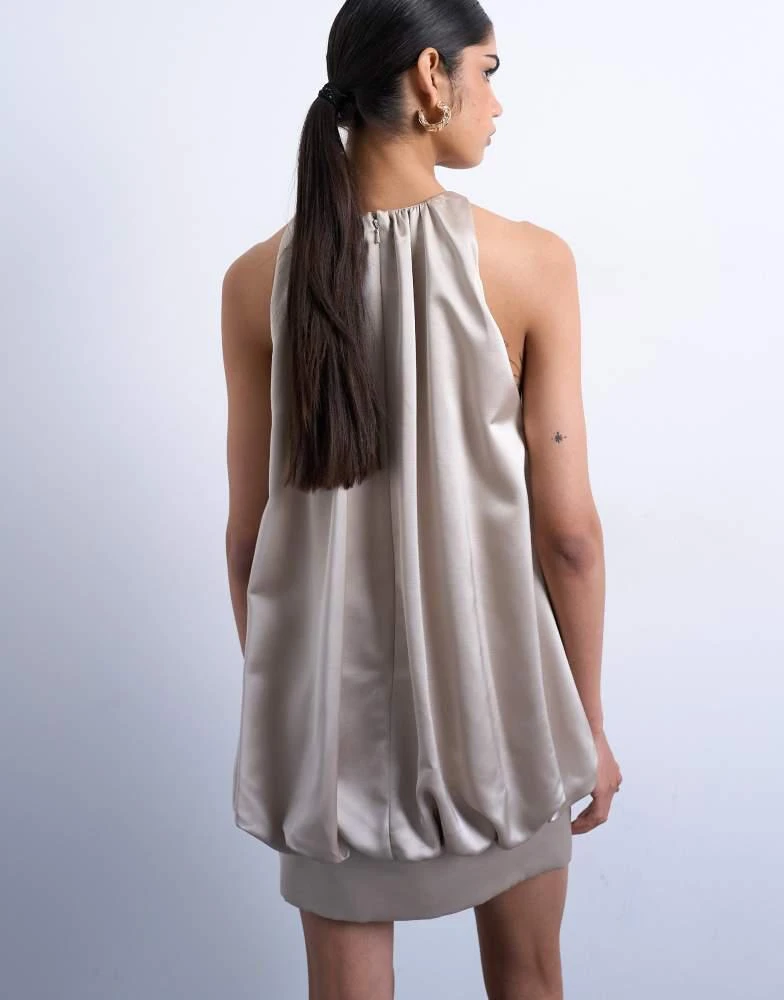 Topshop Topshop bubble hem mini dress in oyster satin twill 3