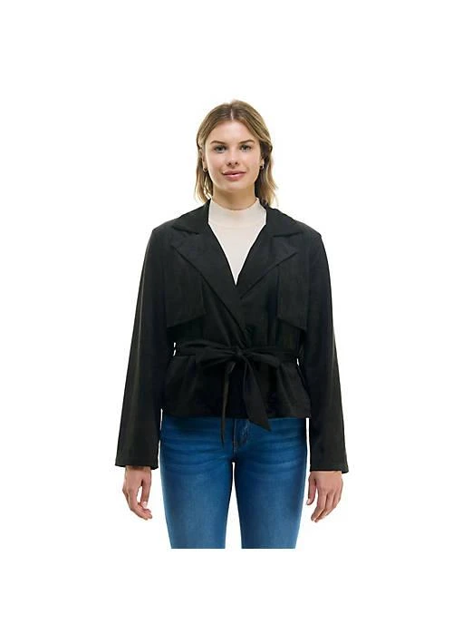 Nicole Miller Miller Light Weight Faux Suede Wrap Trench Jacket 1