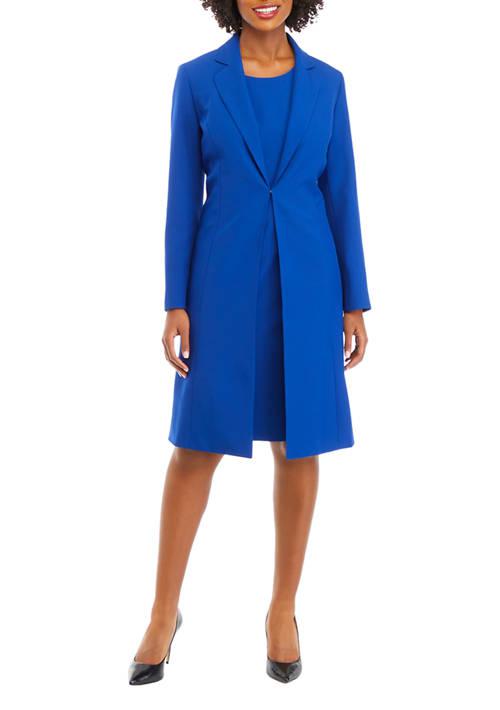 Le Suit Suit Womens Long Coat And Basic Sheath Dress Set