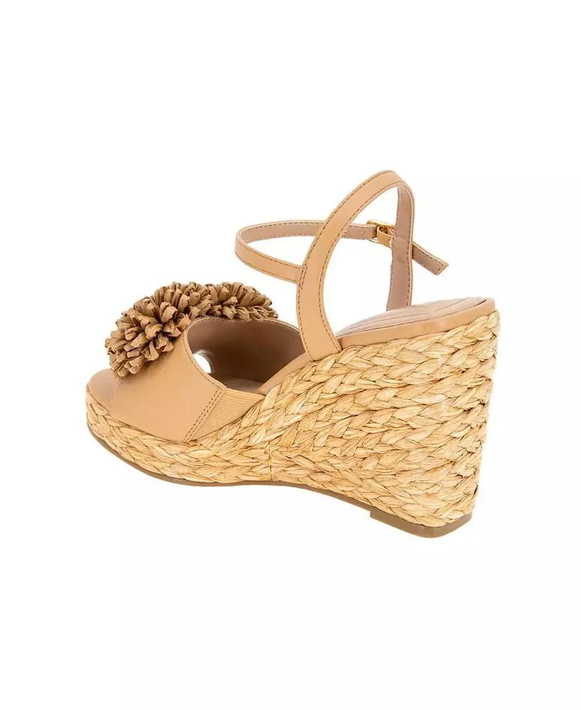 BCBG Women's Erika Raffia Flower Wedge Sandals 6