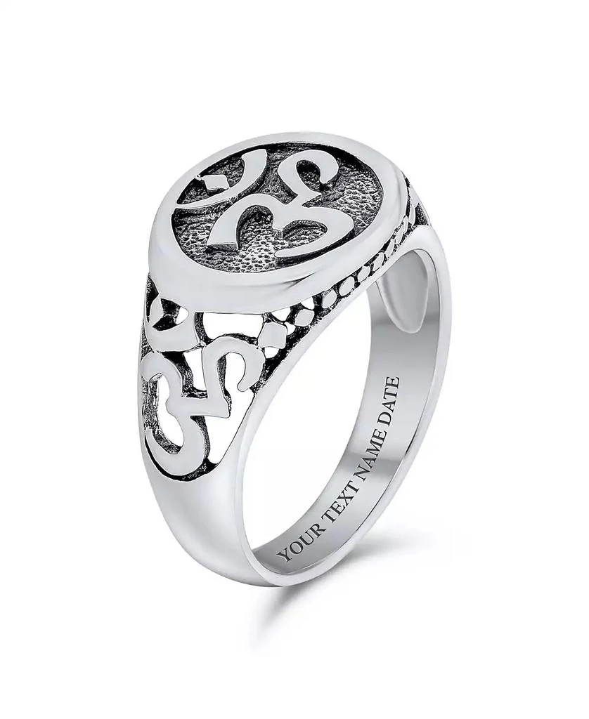 Bling Jewelry Inspirational Om Signet Ring With Devanagari Script Oxidized .925 Sterling Silver 4