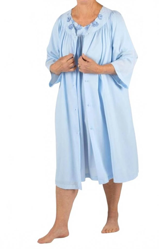 Shadowline Lingerie Three Quarter Sleeve Button Down Robe In Bluebell