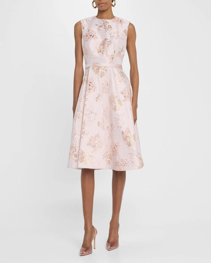 Pamella Roland Reo Metallic Floral Jacquard Sleeveless Midi Dress 4