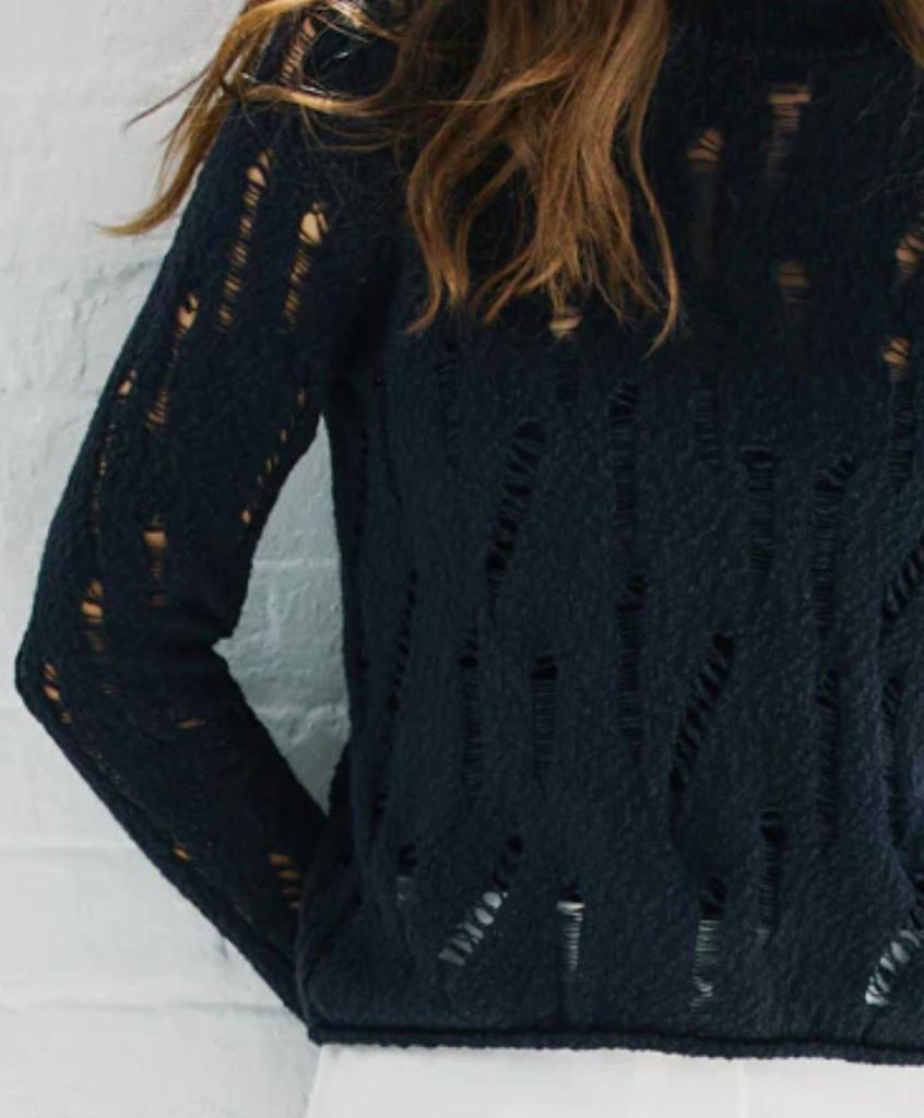 Autumn Cashmere Distressed Long Sleeve Sweater In Navy