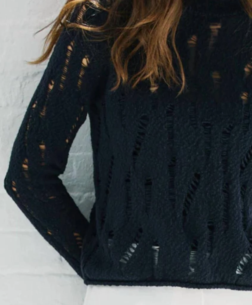 Autumn Cashmere Distressed Long Sleeve Sweater In Navy 2