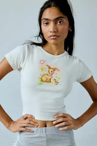 Urban Outfitters Cutesy Bunny Graphic Cropped Baby Tee