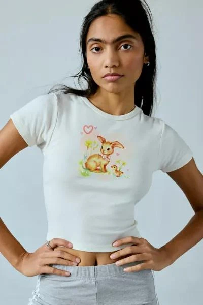 Urban Outfitters Cutesy Bunny Graphic Cropped Baby Tee 1