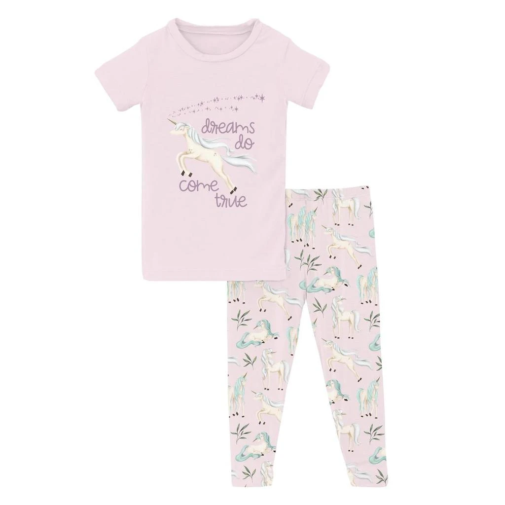 KICKEE Kickee - Baby Girl
s Short Sleeve Graphic Tee Pajama Set
