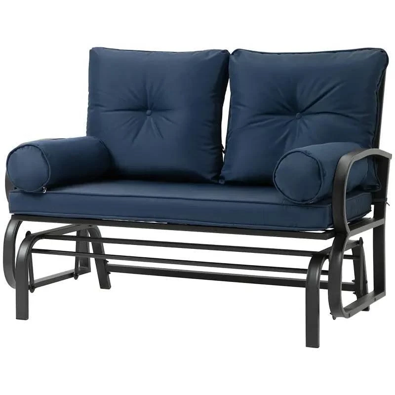 Hivvago Outdoor Garden Patio Rocking Glider Chair Loveseat with Navy Blue Cushions