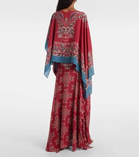 ETRO Asymmetrical floral silk crêpe poncho 3