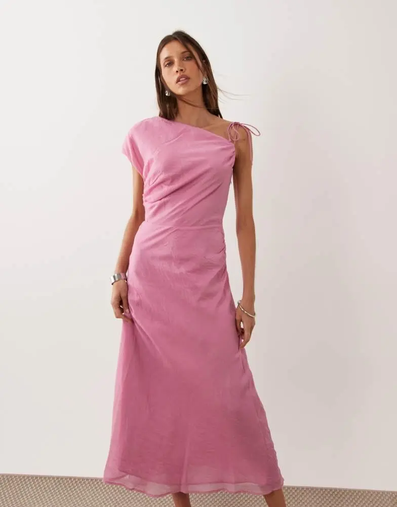 Mango Mango asymmetric maxi dress in baby pink