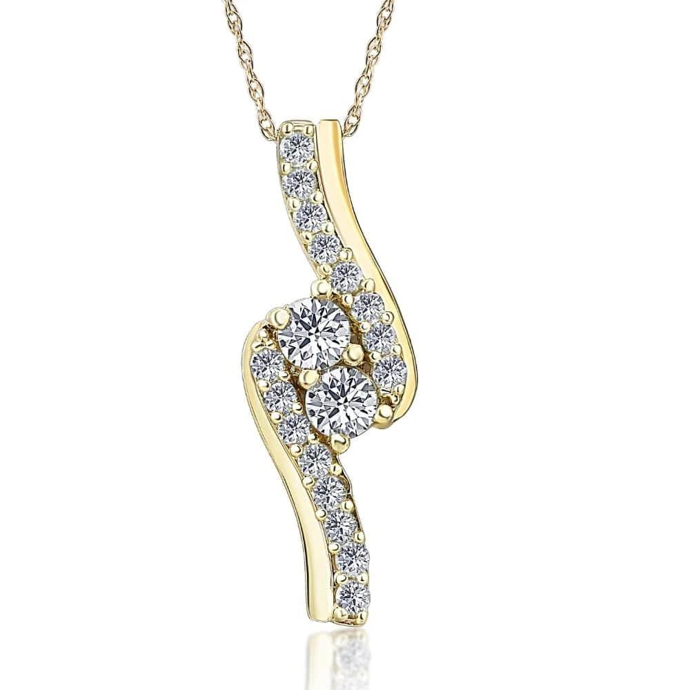 Pompeii3 3/4 Ct TDW Diamond Forever Us Two Stone Pendant Necklace in White or Yellow Gold 4