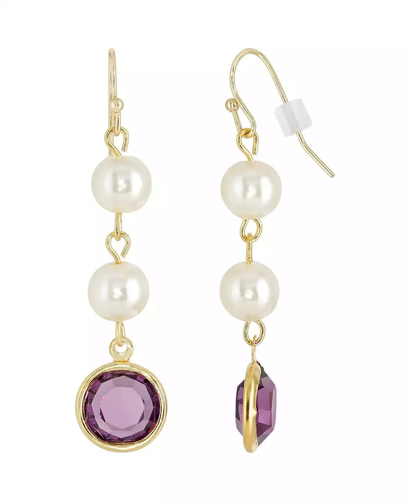 2028 Gold-Tone Imitation Pearl with Purple Channels Drop Earring 1