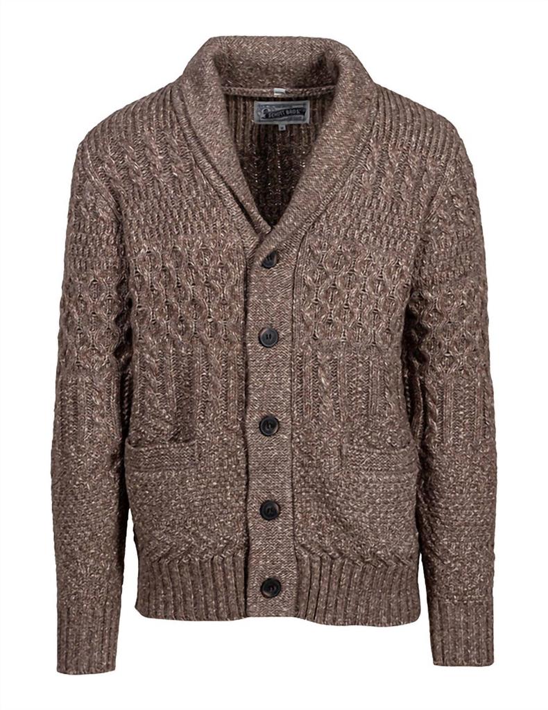 Schott Men's Shawl Collar Cable Knit Cardigan In Khaki