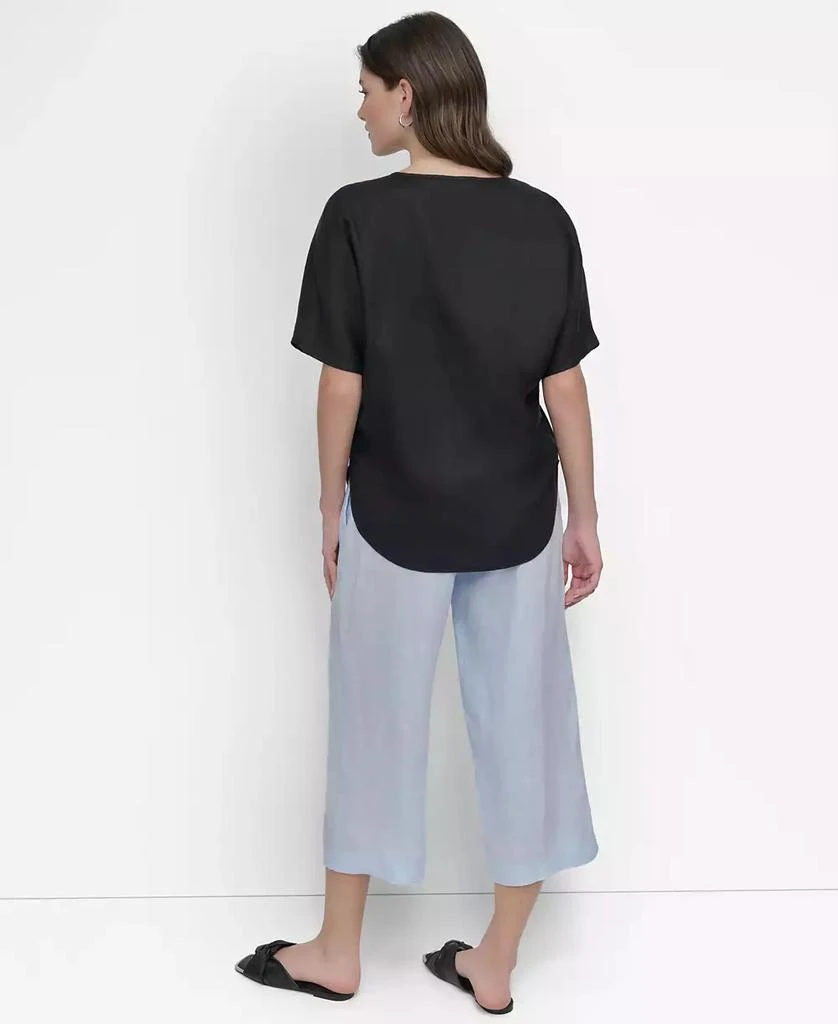 DKNY Women's Seamed-Front V-Neck Curved-Hem Linen Blouse 2
