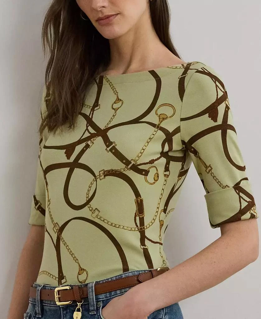Ralph Lauren Women's Belting-Print Cotton-Blend Boatneck Tee 3