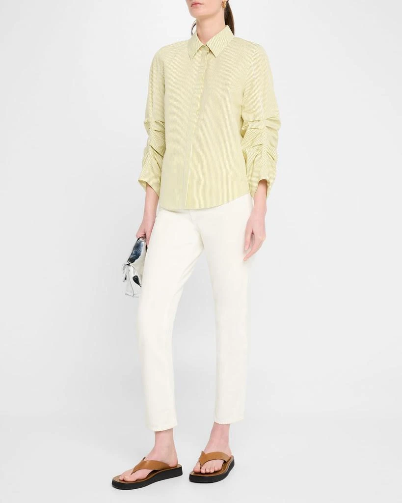 Lafayette 148 New York Ruched-Sleeve Button-Down Shirt 2