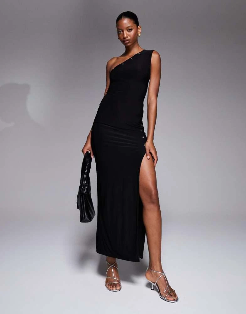 black double thigh split dress Plunge Neck Thigh Split Maxi Dress – Wholesale Capella Apparel main image 1